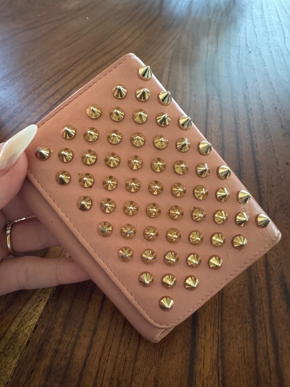 Christian Louboutin Pink Studded Tri Fold Wallet - Picture 2 of 6
